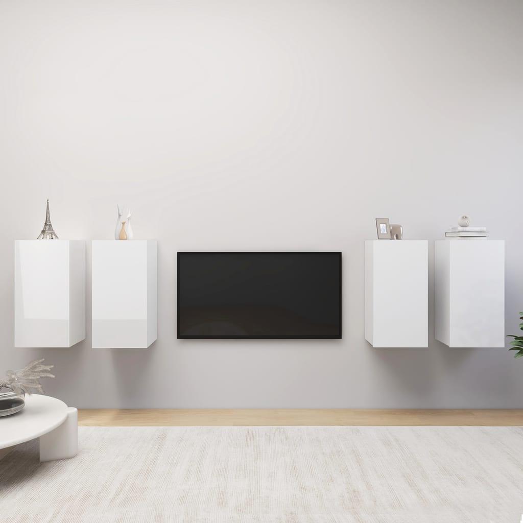 Tv-skabssæt 4 stk. 30,5x30x60 cm konstrueret træ hvid højglans