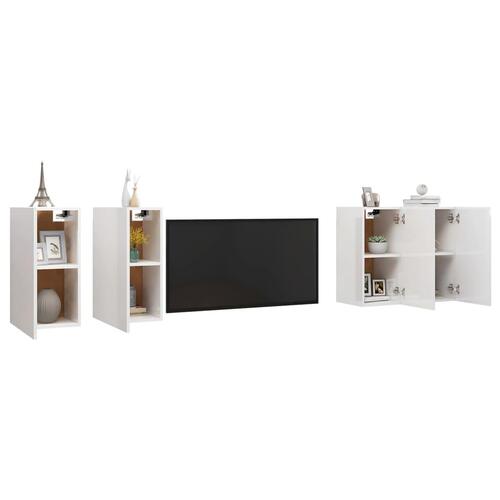 Tv-skabssæt 4 stk. 30,5x30x60 cm konstrueret træ hvid højglans