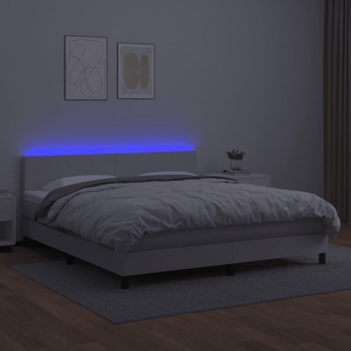 Kontinentalseng med LED-lys 180×200 cm - kunstlæder, hvid