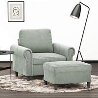 Sofastol med fodskammel 60 cm velour lysegrå
