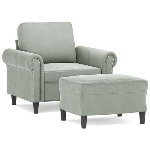 Sofastol med fodskammel 60 cm velour lysegrå