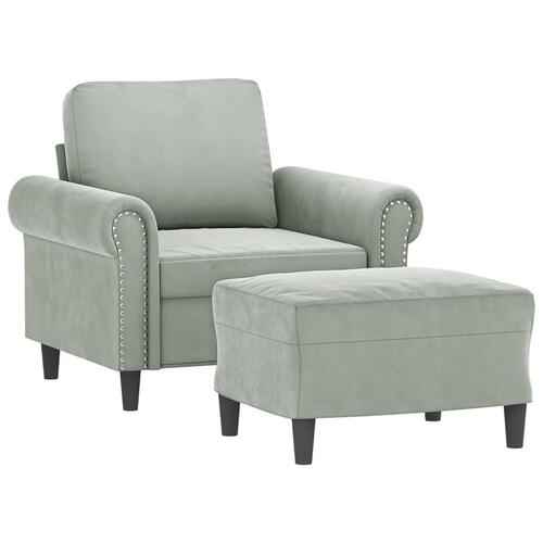 Sofastol med fodskammel 60 cm velour lysegrå