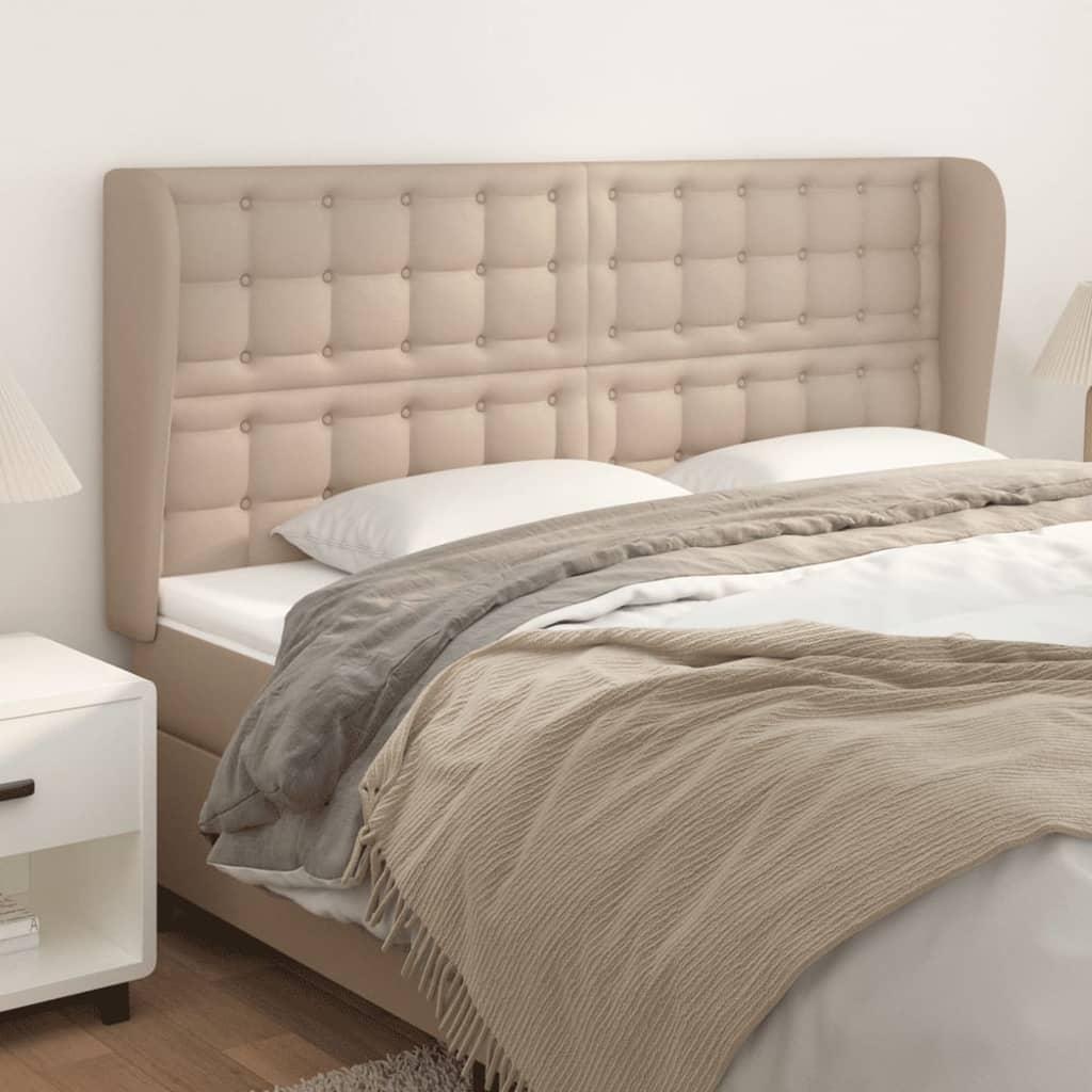 Sengegavl med kanter 203x23x118/128 cm kunstlæder cappuccino billede