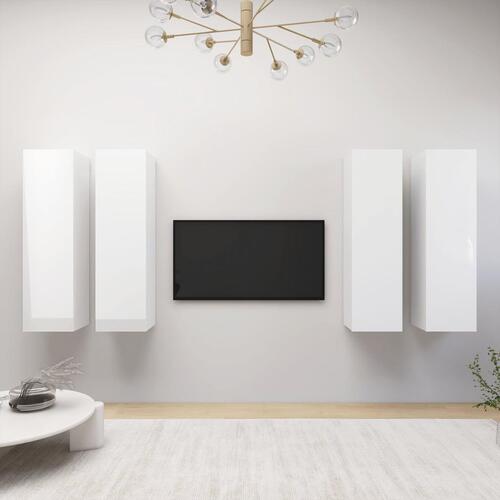 Tv-skabe 4 stk. 30,5x30x110 cm spånplade hvid højglans