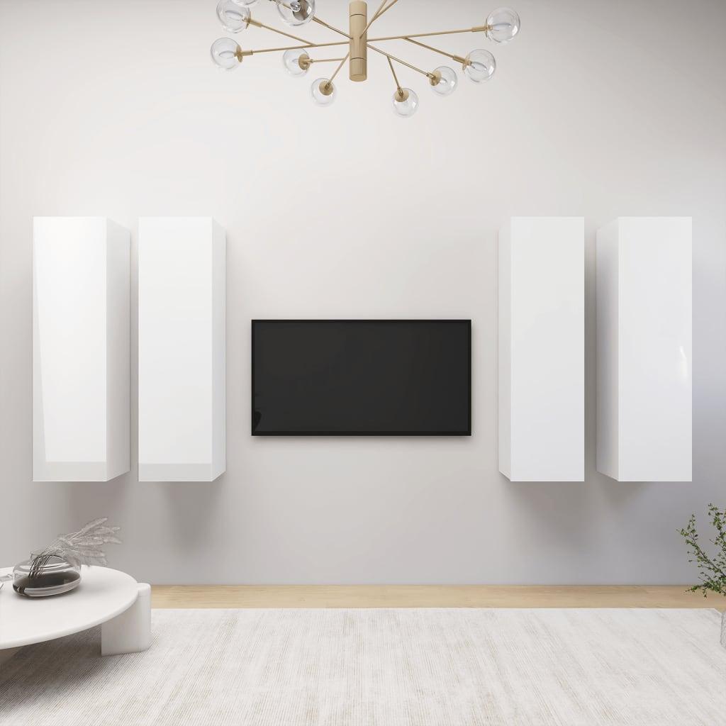 Tv-skabe 4 stk. 30,5x30x110 cm spånplade hvid højglans