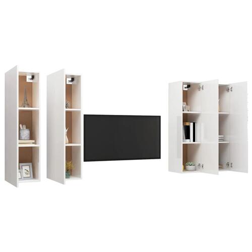 Tv-skabe 4 stk. 30,5x30x110 cm spånplade hvid højglans