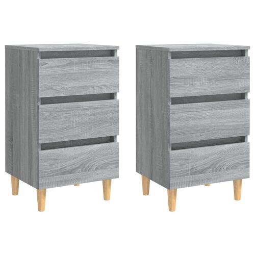 Sengeborde 2 stk. med massive træben 40x35x69 cm grå sonoma-eg