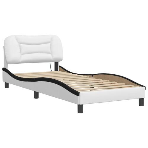 Sengeramme med LED-lys 90x190 cm kunstlæder hvid og sort