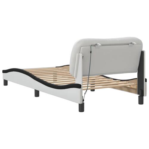Sengeramme med LED-lys 90x190 cm kunstlæder hvid og sort