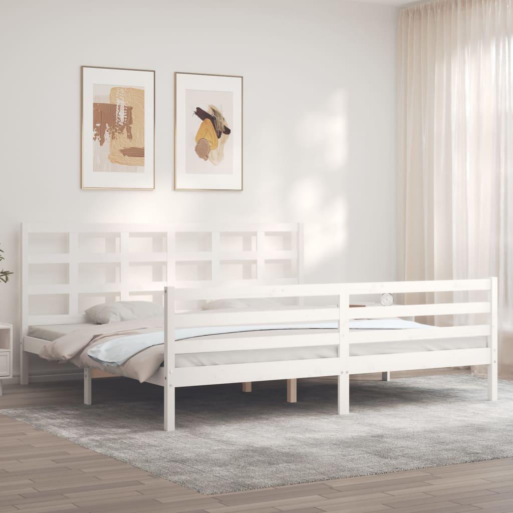 Sengeramme med sengegavl 200x200 cm massivt træ hvid
