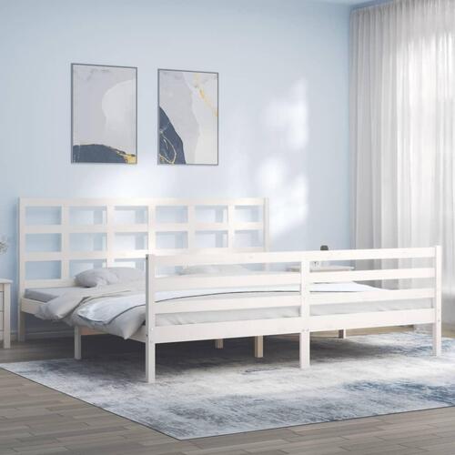 Sengeramme med sengegavl 200x200 cm massivt træ hvid