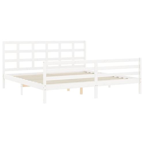 Sengeramme med sengegavl 200x200 cm massivt træ hvid