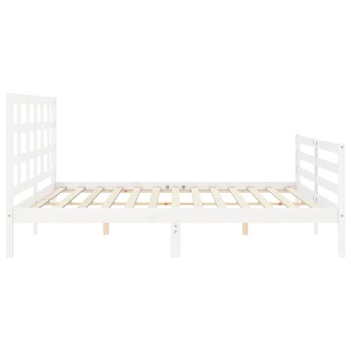 Sengeramme med sengegavl 200x200 cm massivt træ hvid