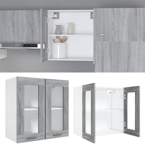 Væghængt glasskab 60x31x60 cm konstrueret træ grå sonoma-eg