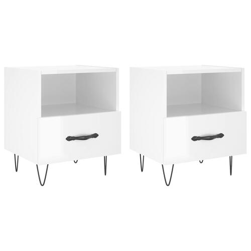 Sengeborde 2 stk. 40x35x47,5 cm konstrueret træ hvid højglans
