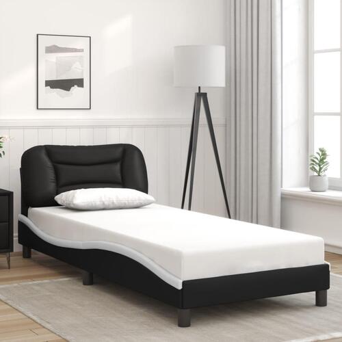 Sengeramme med LED-lys 90x200 cm kunstlæder sort og hvid