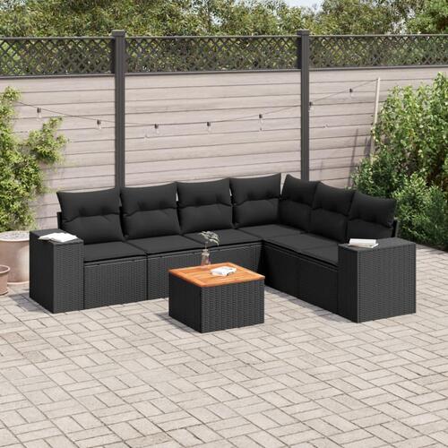 Sofasæt til haven 7 dele med hynder polyrattan sort
