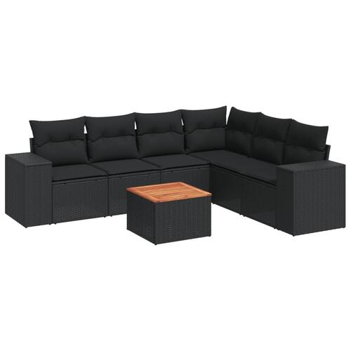 Sofasæt til haven 7 dele med hynder polyrattan sort