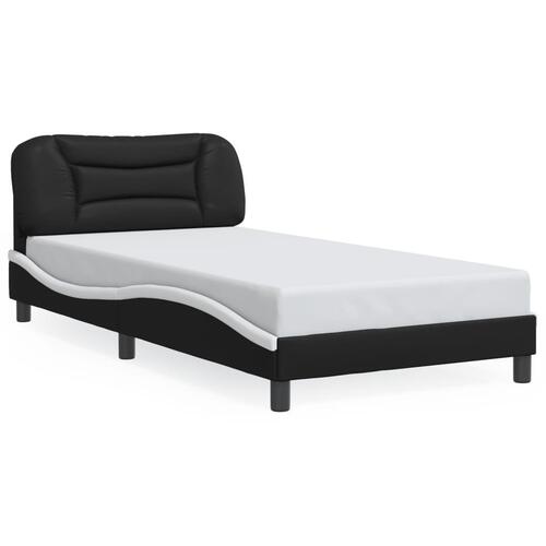 Sengeramme med LED-lys 100x200 cm kunstlæder sort og hvid