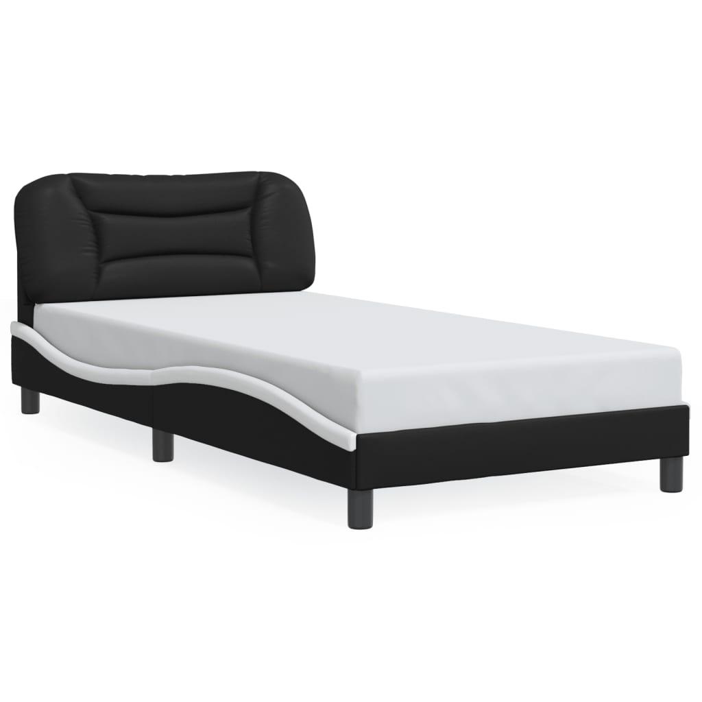 Sengeramme med LED-lys 100x200 cm kunstlæder sort og hvid