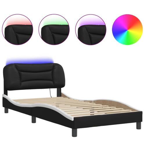 Sengeramme med LED-lys 100x200 cm kunstlæder sort og hvid