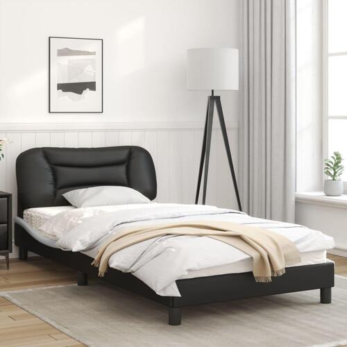 Sengeramme med LED-lys 100x200 cm kunstlæder sort og hvid