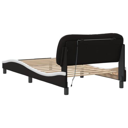Sengeramme med LED-lys 100x200 cm kunstlæder sort og hvid