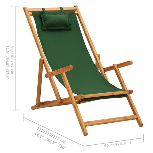 Foldbar strandstol eukalyptustræ og stof grøn