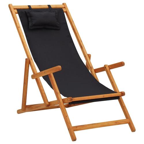 Foldbar strandstol eukalyptustræ og stof sort