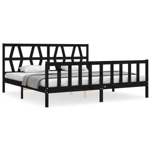 Sengeramme med sengegavl 200x200 cm massivt træ sort