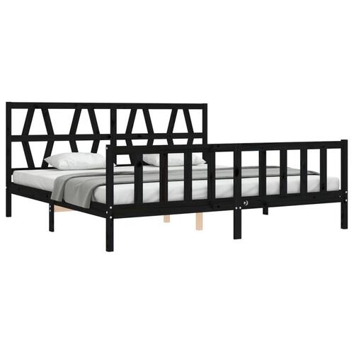 Sengeramme med sengegavl 200x200 cm massivt træ sort