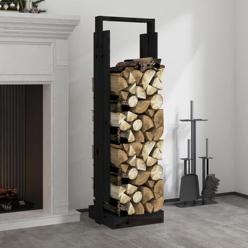 Brændestativ 33,5x30x110 cm massivt fyrretræ sort