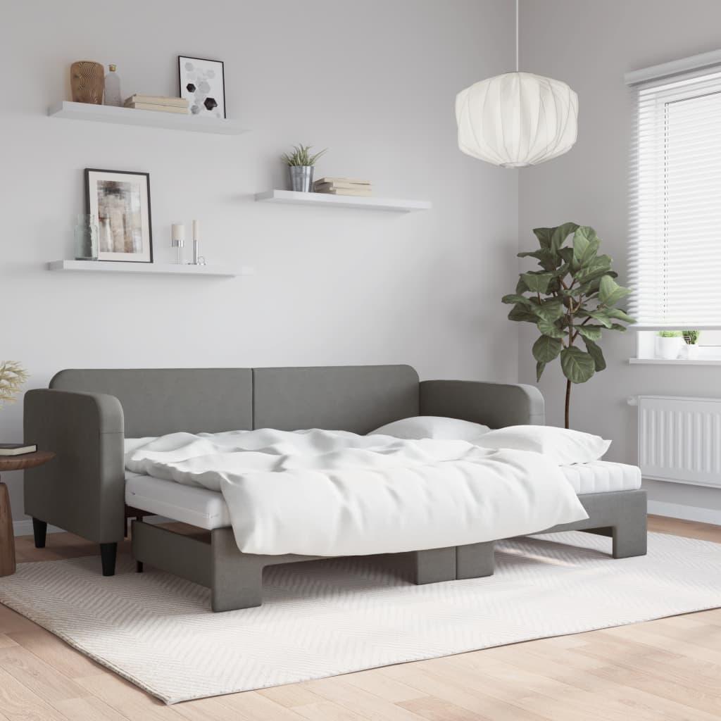 Daybed med udtræk og madras 80x200 cm stof mørkegrå