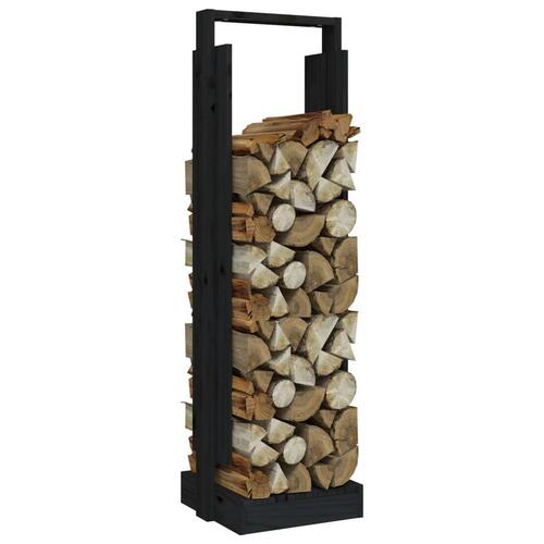 Brændestativ 33,5x30x110 cm massivt fyrretræ sort