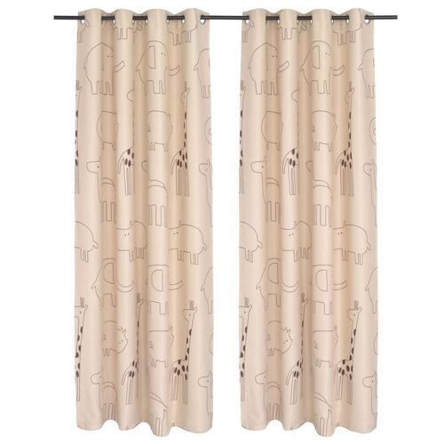 Lysdæmpende gardiner med print til børn 2 stk. 140 x 240 cm beige