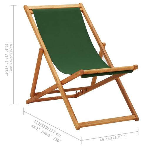 Foldbar strandstol eukalyptustræ og stof grøn