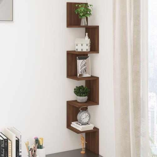 Væghængt hjørnehylde 20x20x127,5 cm konstrueret træ brunt eg