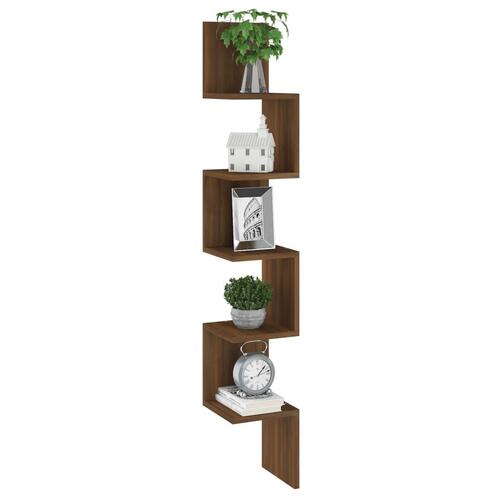 Væghængt hjørnehylde 20x20x127,5 cm konstrueret træ brunt eg