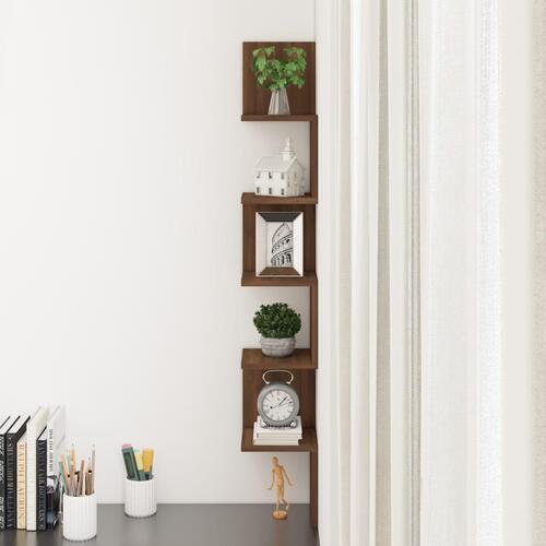 Væghængt hjørnehylde 20x20x127,5 cm konstrueret træ brunt eg