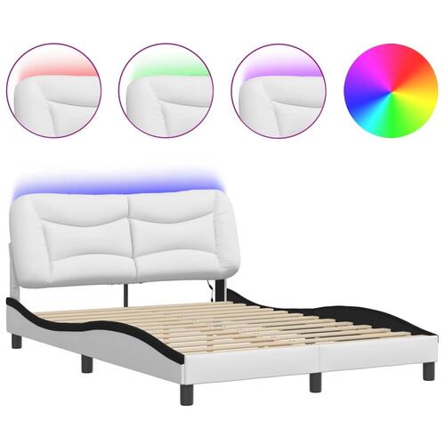 Sengeramme med LED-lys 120x200 cm kunstlæder hvid og sort