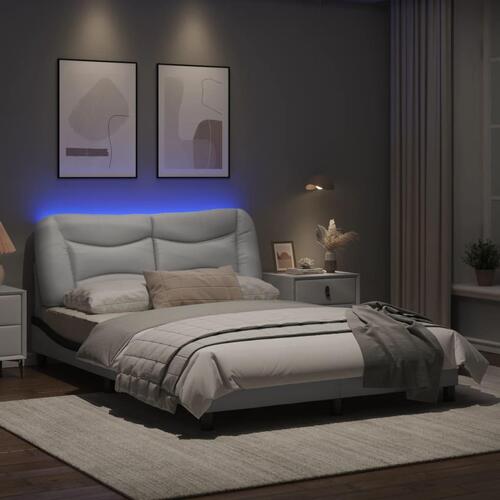 Sengeramme med LED-lys 120x200 cm kunstlæder hvid og sort