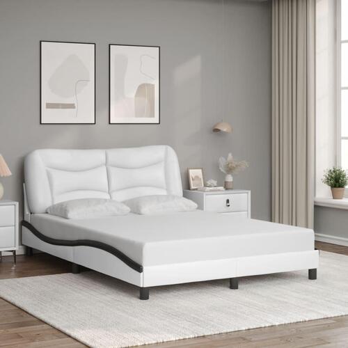 Sengeramme med LED-lys 120x200 cm kunstlæder hvid og sort