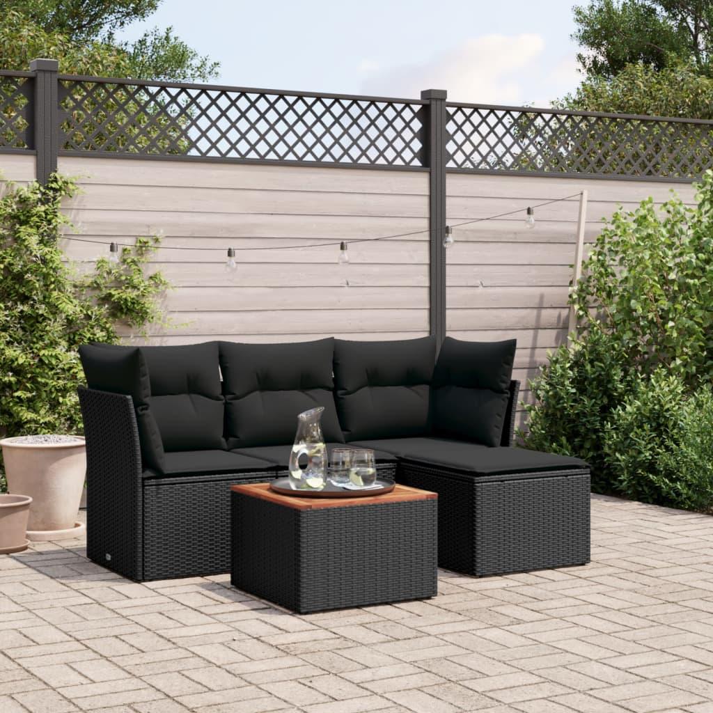 Sofasæt til haven 5 dele med hynder polyrattan sort billede