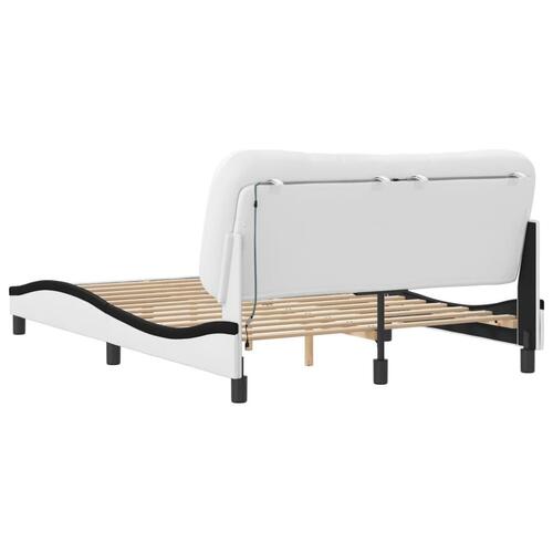 Sengeramme med LED-lys 120x200 cm kunstlæder hvid og sort