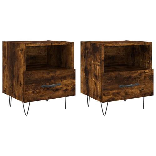 Sengeborde 2 stk. 40x35x47,5 cm konstrueret træ røget egetræ
