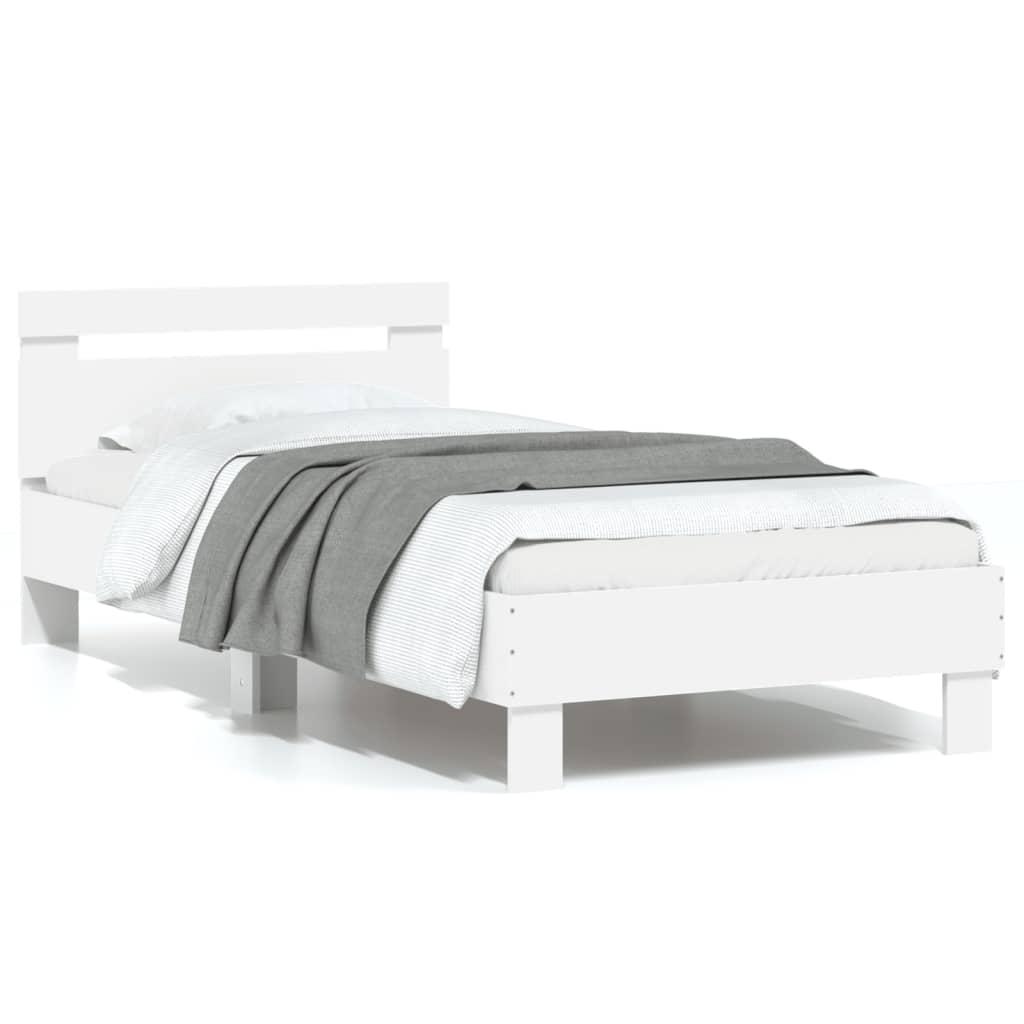 Sengeramme med sengegavl 90x200 cm konstrueret træ hvid billede