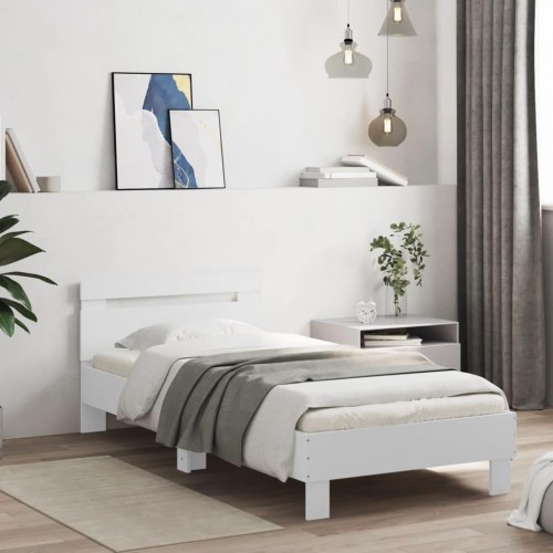 Sengeramme med sengegavl 90×200 cm - konstrueret træ, hvid