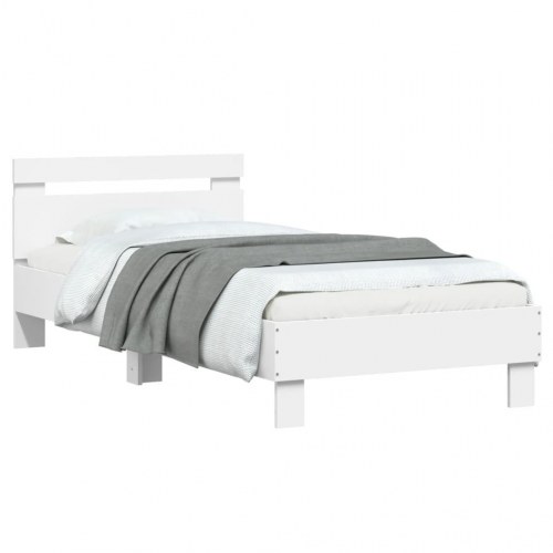 Sengeramme med sengegavl 90×200 cm - konstrueret træ, hvid