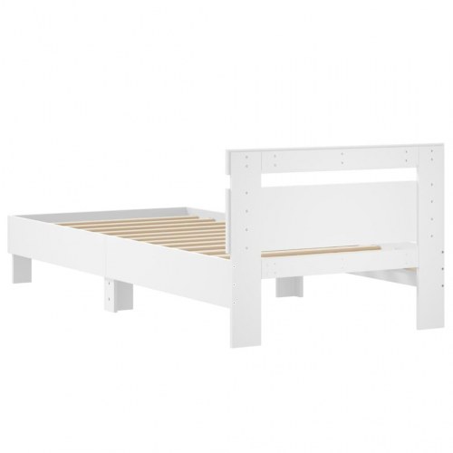 Sengeramme med sengegavl 90×200 cm - konstrueret træ, hvid