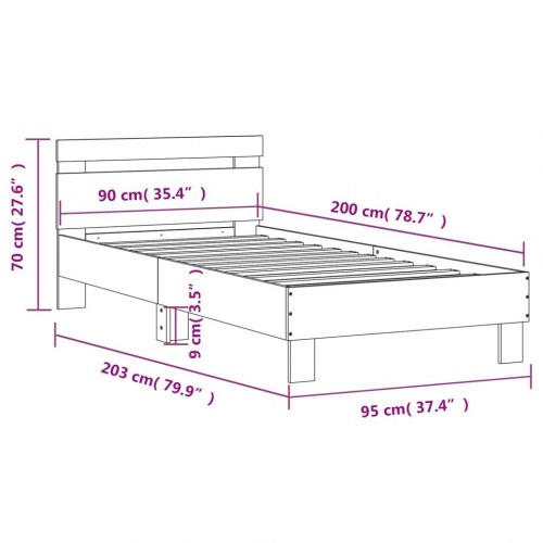 Sengeramme med sengegavl 90×200 cm - konstrueret træ, hvid